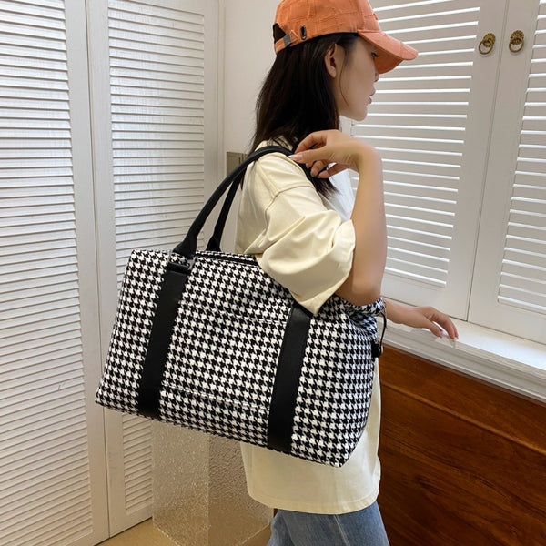 Houndstooth Canvas Travel Bag-Teresa's Fashionista LLC