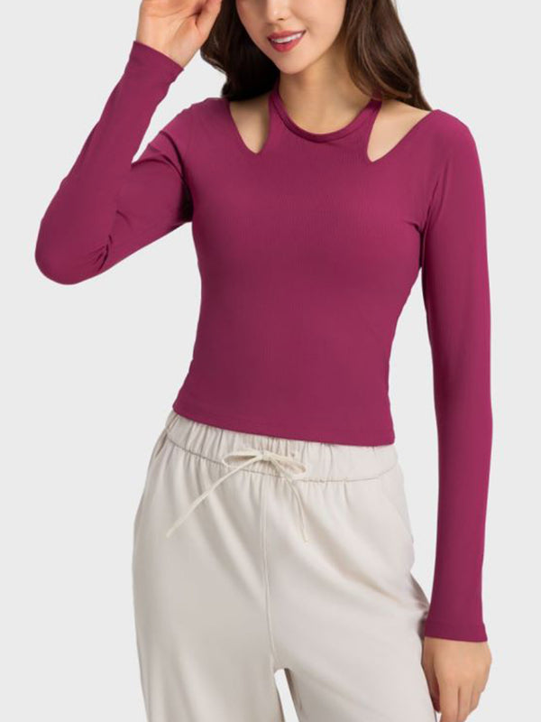 Halter Neck Long Sleeve Sporty Top-Teresa's Fashionista LLC