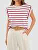 Striped Round Neck Cap Sleeve T-Shirt-Teresa's Fashionista LLC