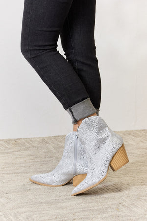 East Lion Corp Rhinestone Ankle Cowboy Boots-Teresa's Fashionista LLC