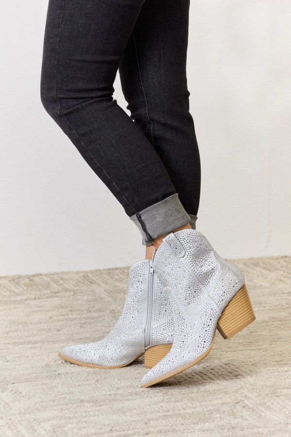 East Lion Corp Rhinestone Ankle Cowboy Boots-Teresa's Fashionista LLC