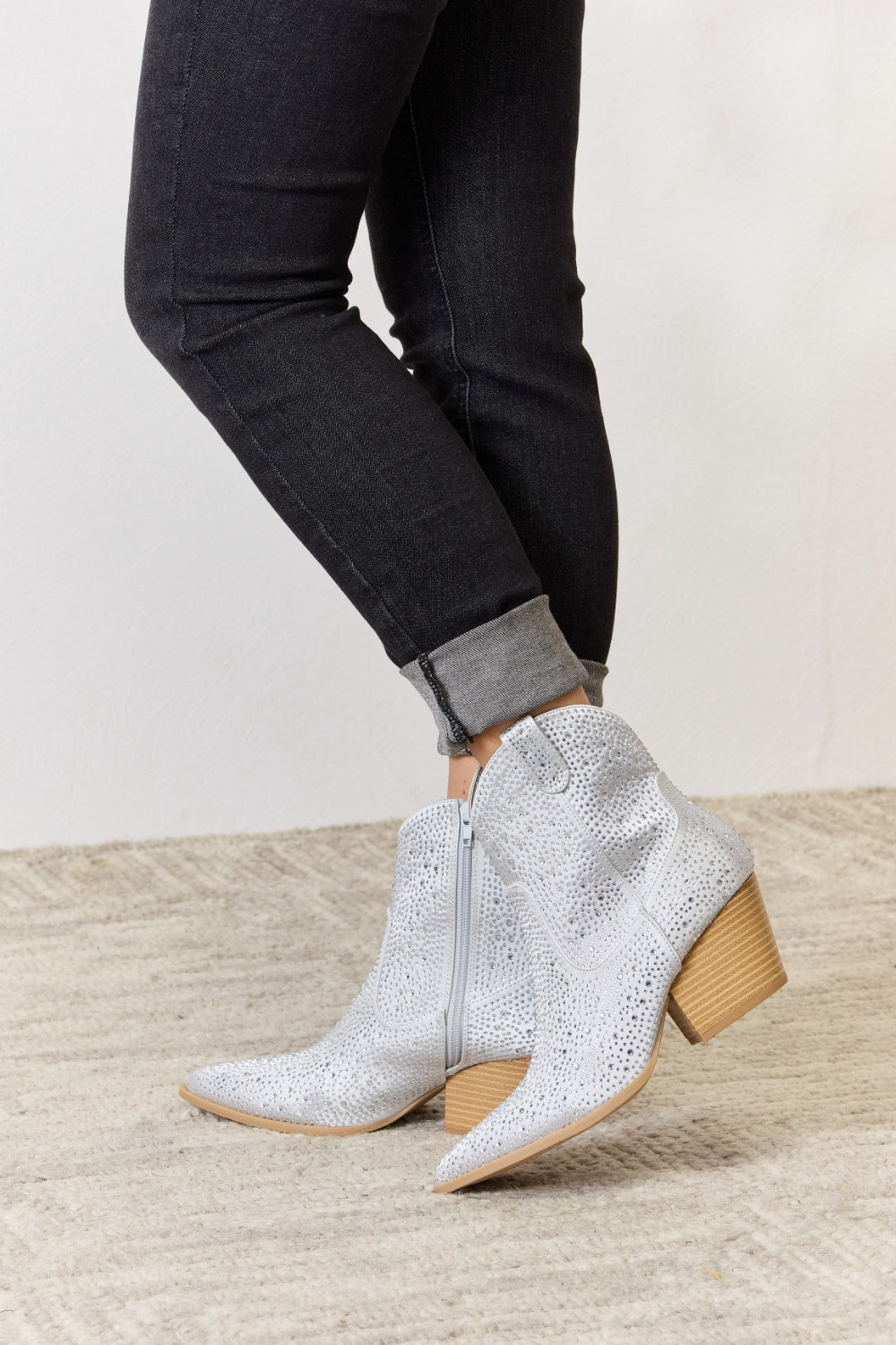 East Lion Corp Rhinestone Ankle Cowboy Boots-Teresa&#39;s Fashionista LLC