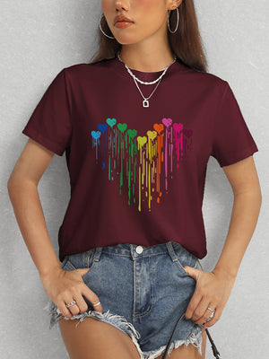 Heart Round Neck Short Sleeve T-Shirt-Teresa's Fashionista LLC