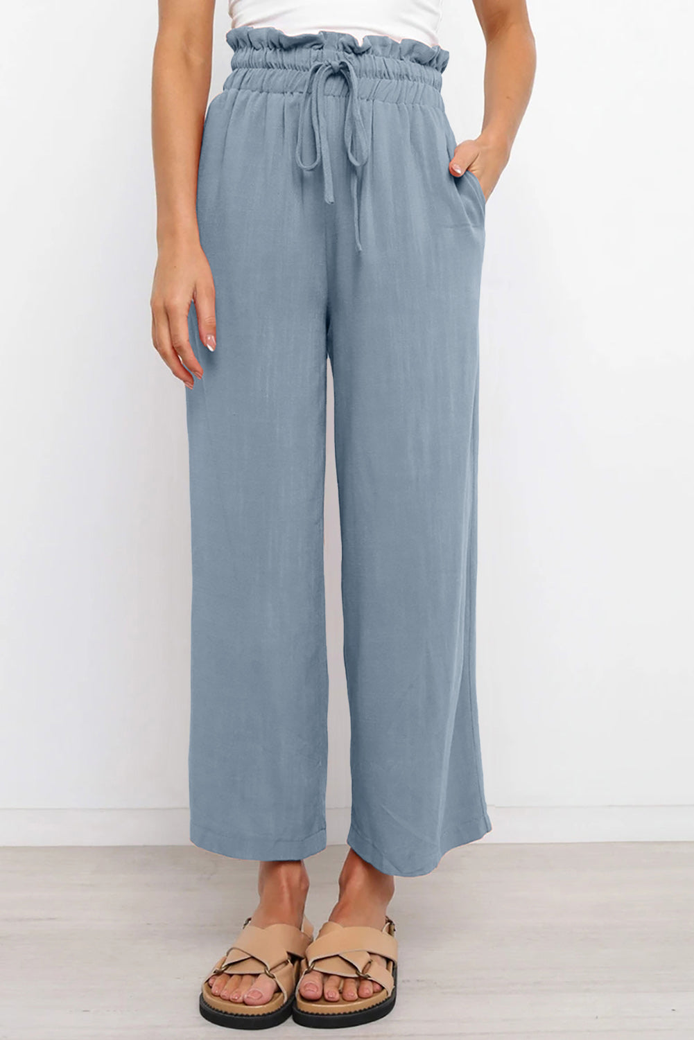 Drawstring Paperbag Waist Wide Leg Pants-Teresa&#39;s Fashionista LLC