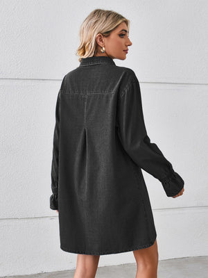 Pocketed Dropped Shoulder Mini Denim Dress-Teresa's Fashionista LLC