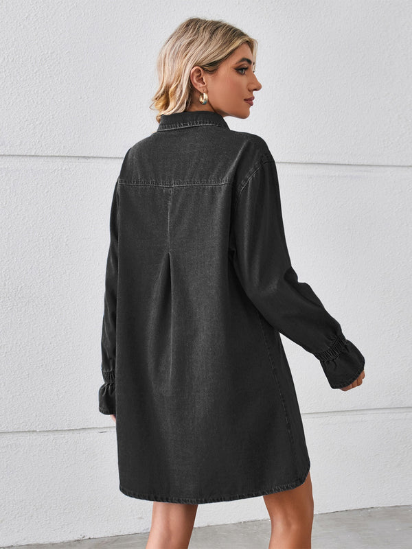 Pocketed Dropped Shoulder Mini Denim Dress-Teresa's Fashionista LLC