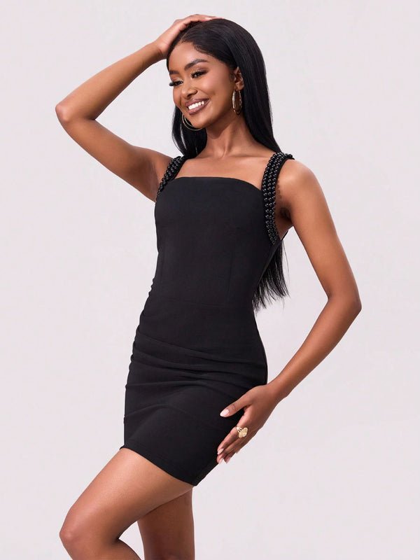 Bead Trim Wide Strap Wrap Dress - Teresa's Fashionista LLC