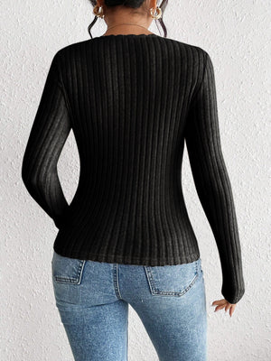 Ribbed Long Sleeve T-Shirt-Teresa's Fashionista LLC