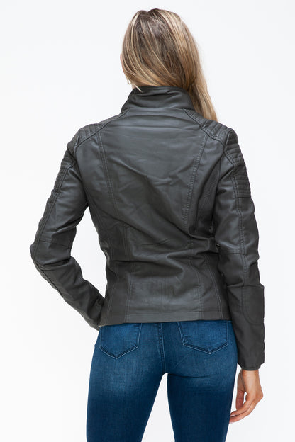 YMI Removable Faux Layered Multi-Pocket Jacket with Fuzzy Hood - Teresa's Fashionista LLC