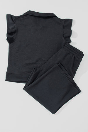 Ruffled Quarter Zip Top and Drawstring Pants Set-Teresa's Fashionista LLC