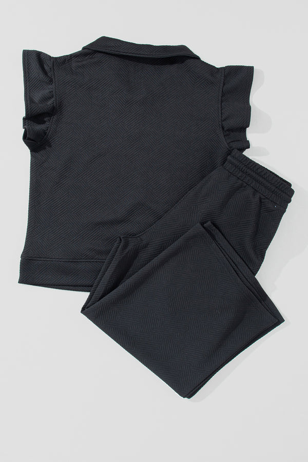 Ruffled Quarter Zip Top and Drawstring Pants Set-Teresa's Fashionista LLC