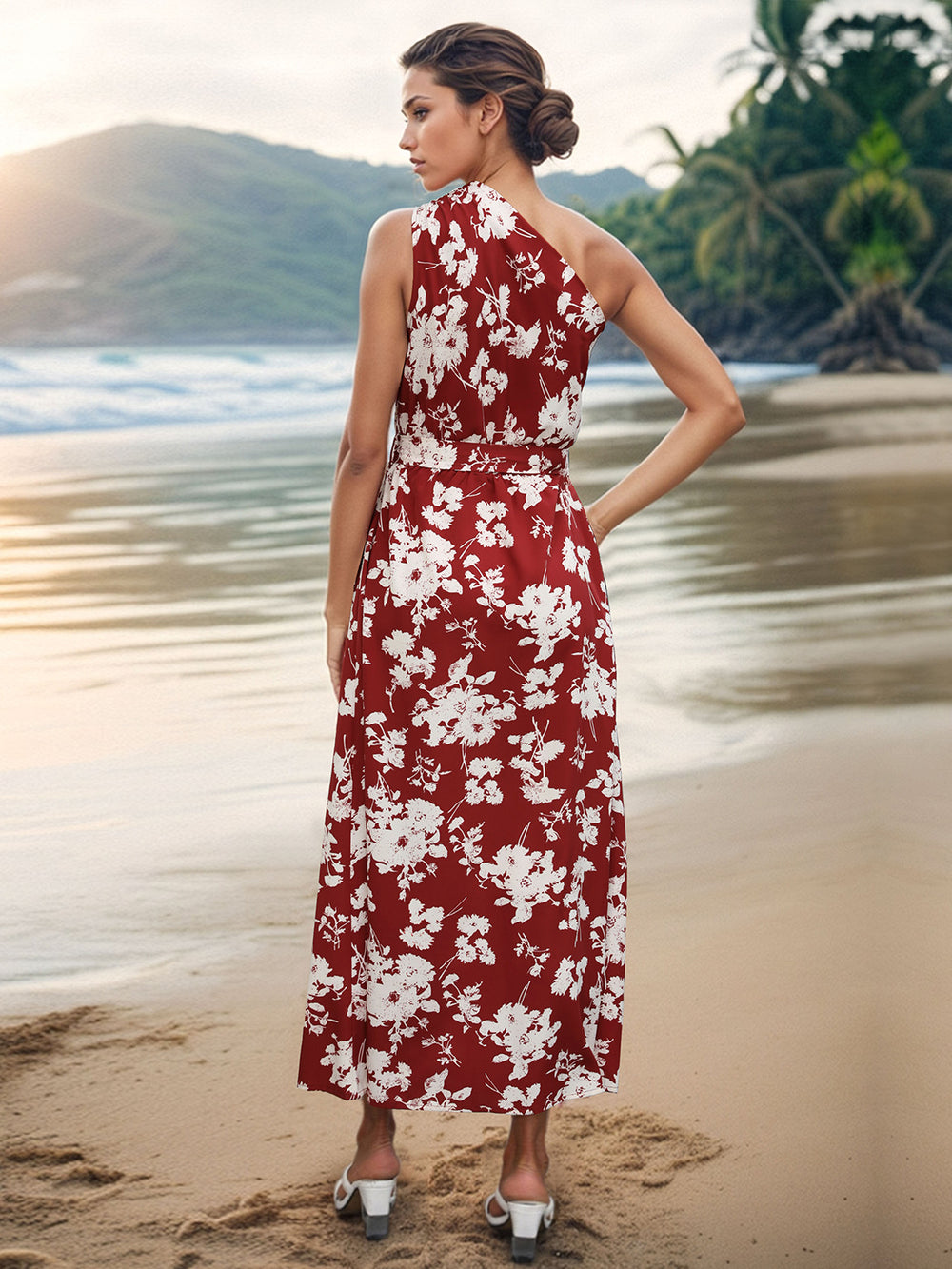 Printed Single Shoulder Sleeveless Dress-Teresa's Fashionista LLC