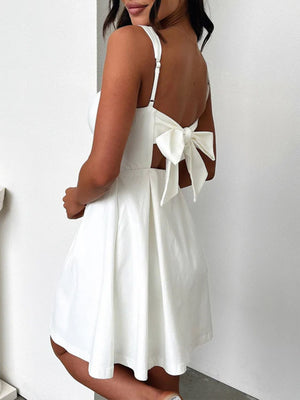 Devine Bow Back Square Neck Mini Dress - Teresa's Fashionista LLC
