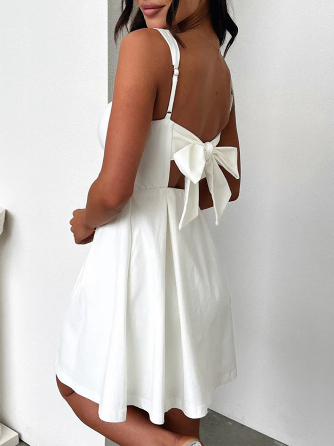 Devine Bow Back Square Neck Mini Dress - Teresa's Fashionista LLC