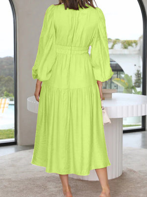 Deep V-Neck Balloon Sleeve Plain Maxi Dress-Teresa's Fashionista LLC