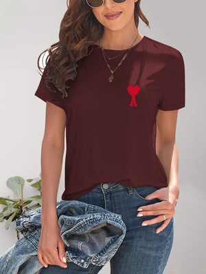Heart Round Neck Short Sleeve T-Shirt-Teresa's Fashionista LLC