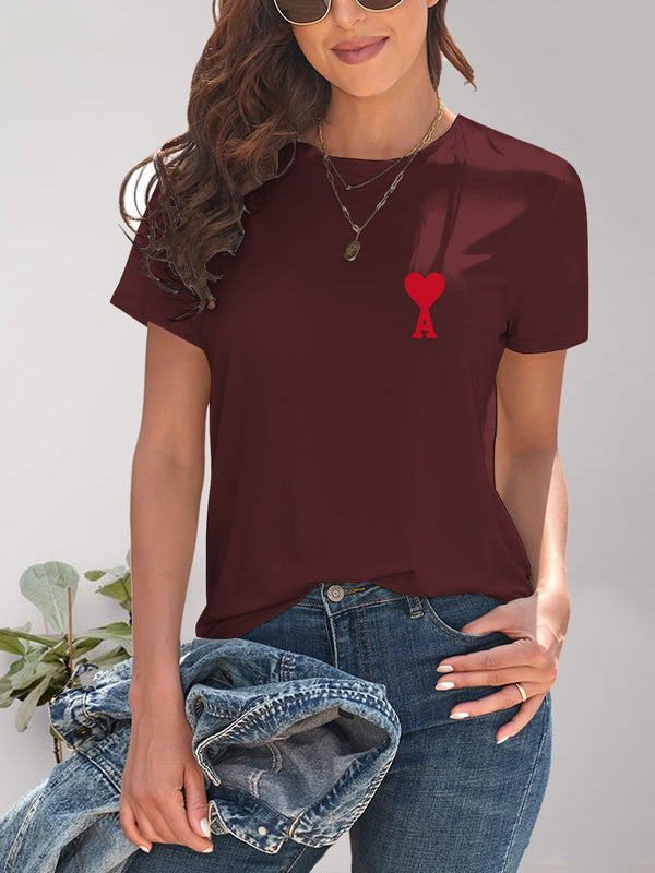 Heart Round Neck Short Sleeve T-Shirt-Teresa's Fashionista LLC