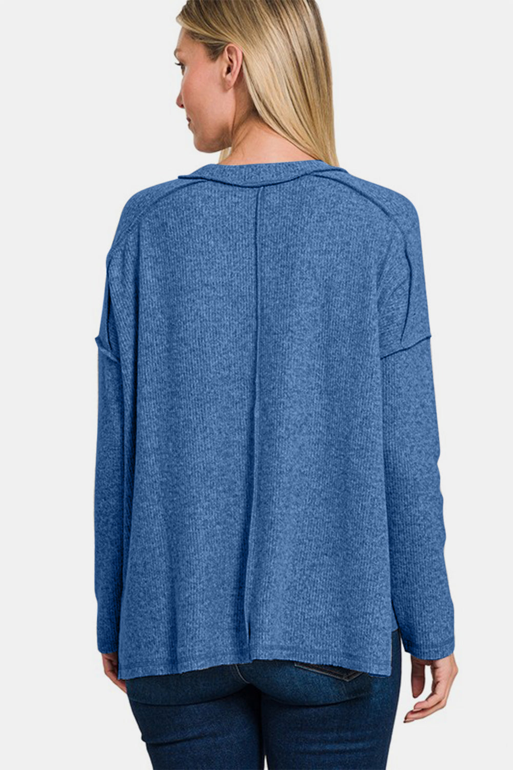 Zenana Full Size Exposed Seam Brushed Round Neck Sweater - Teresa's Fashionista LLC