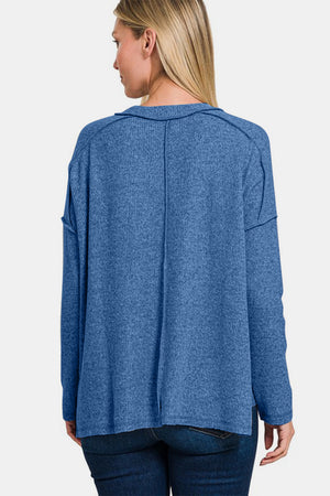 Zenana Full Size Exposed Seam Brushed Round Neck Sweater - Teresa's Fashionista LLC