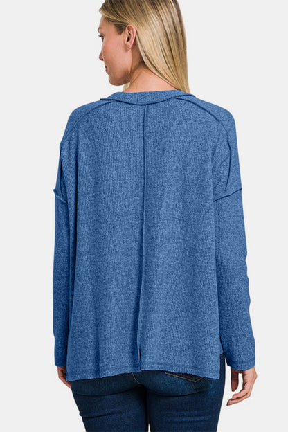 Zenana Full Size Exposed Seam Brushed Round Neck Sweater - Teresa's Fashionista LLC