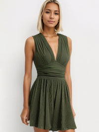 Ruched Plunge Sleeveless Romper