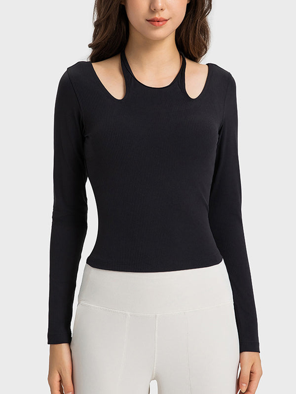Halter Neck Long Sleeve Sporty Top-Teresa's Fashionista LLC