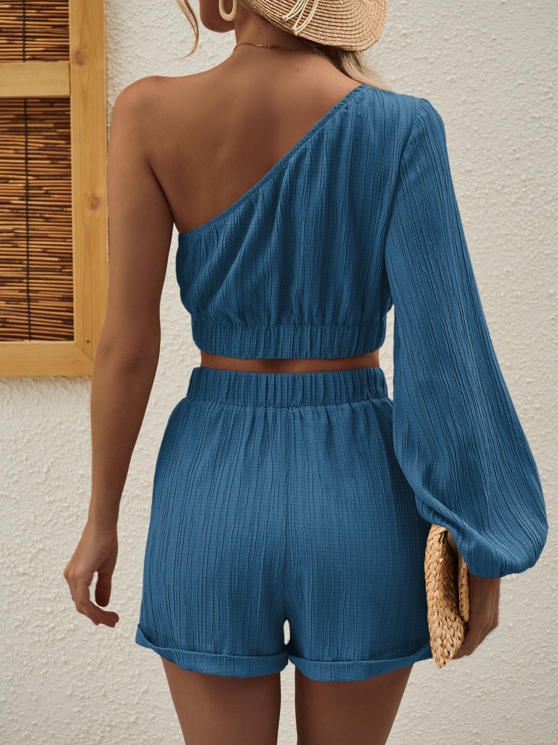 One Shoulder Long Sleeve Top and Shorts Set-Teresa&#39;s Fashionista LLC