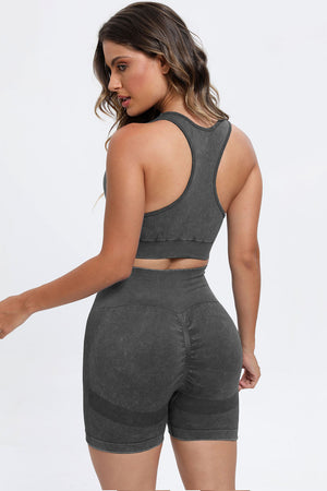 3 Piece Washed Square Neck Wide Strap Active Set-Teresa's Fashionista LLC