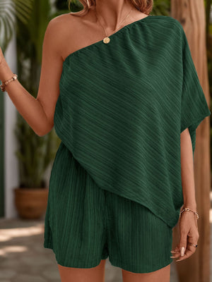 Single Shoulder Half Sleeve Romper-Teresa's Fashionista LLC