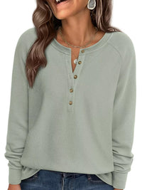Waffle Knit Henley Long Sleeve T-Shirt