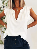 Ruffled Notched Cap Sleeve T-Shirt-Teresa's Fashionista LLC