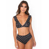 2pcs Black And White Polka Dot Print Swimsuit Sexy Ruffled Deep V-neck Bikini Set Summer Beach Womens Clothing - Teresa's Fashionista LLC