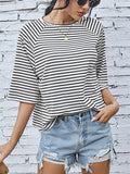 Striped Round Neck Raglan Sleeve T-Shirt-Teresa's Fashionista LLC