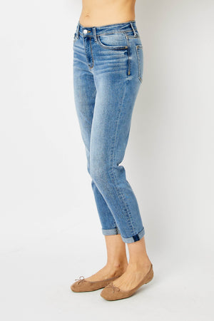Judy Blue Full Size Cuffed Hem Slim Jeans-Teresa's Fashionista LLC