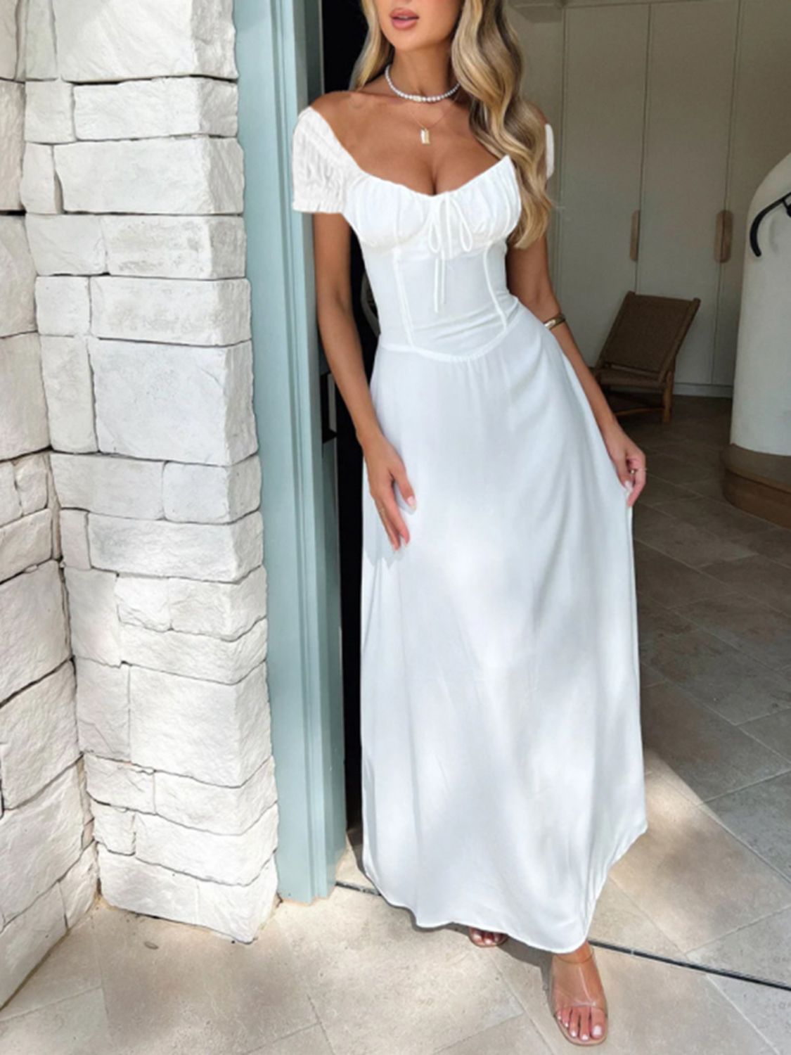 Devine Sweetheart Neck Short Sleeve Maxi Dress - Teresa's Fashionista LLC