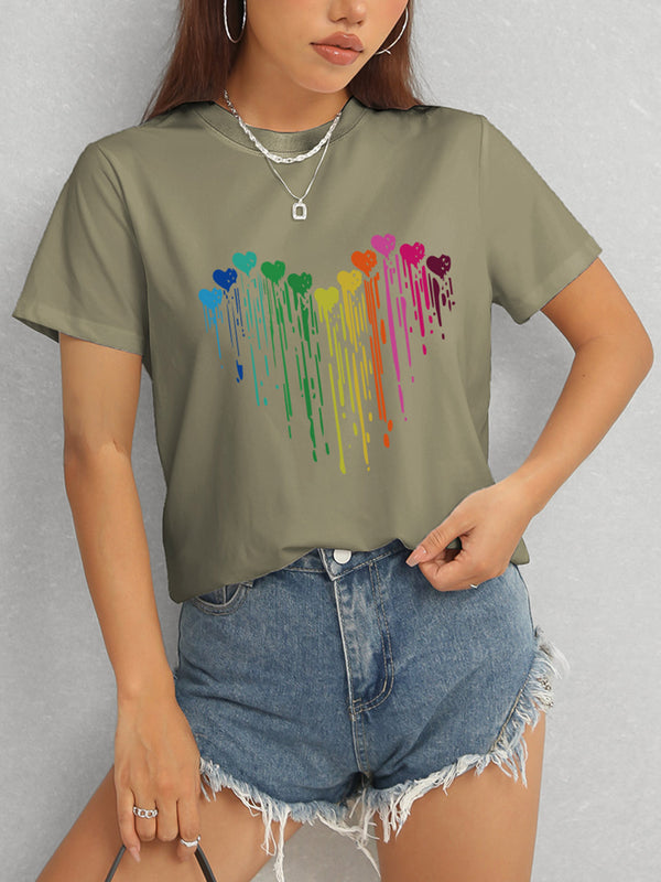 Heart Round Neck Short Sleeve T-Shirt-Teresa's Fashionista LLC