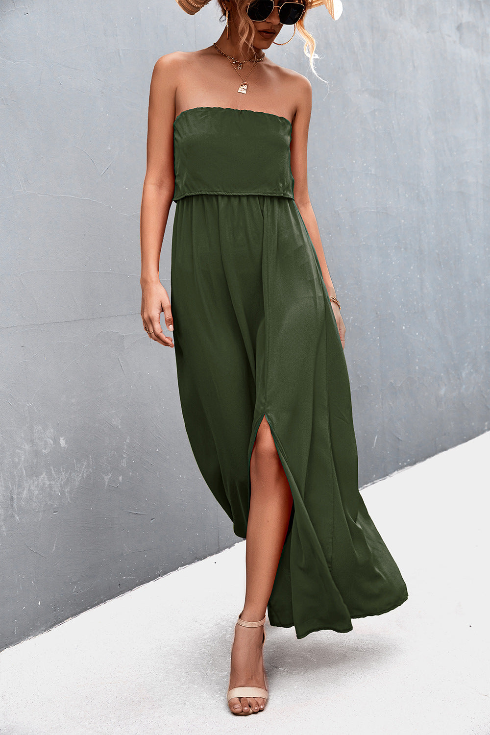 Strapless Split Maxi Dress-Teresa&#39;s Fashionista LLC