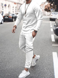 Men's Full Size Round Neck Long Sleeve Top and Pants Set Plus Size