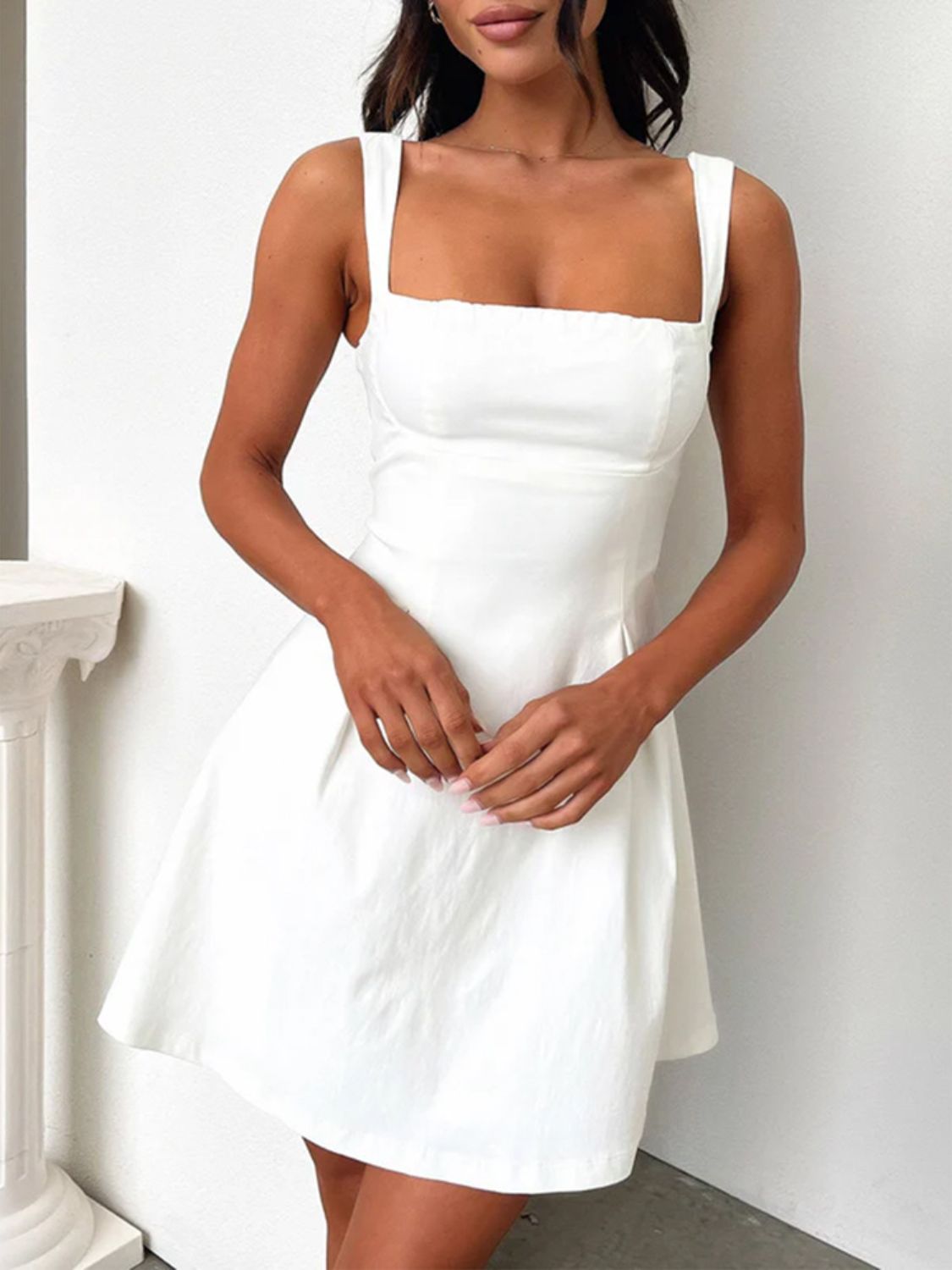 Devine Bow Back Square Neck Mini Dress - Teresa's Fashionista LLC