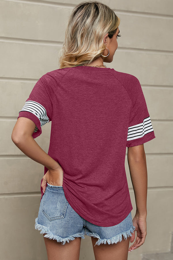 Striped Round Neck Short Sleeve T-Shirt-Teresa's Fashionista LLC