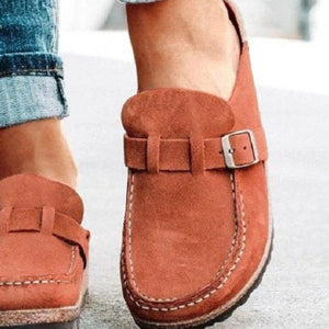 Round Toe Low Heel Buckle Loafers-Teresa's Fashionista LLC