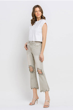 Lovervet Distressed Raw Hem Cropped Flare Jeans - Teresa's Fashionista LLC