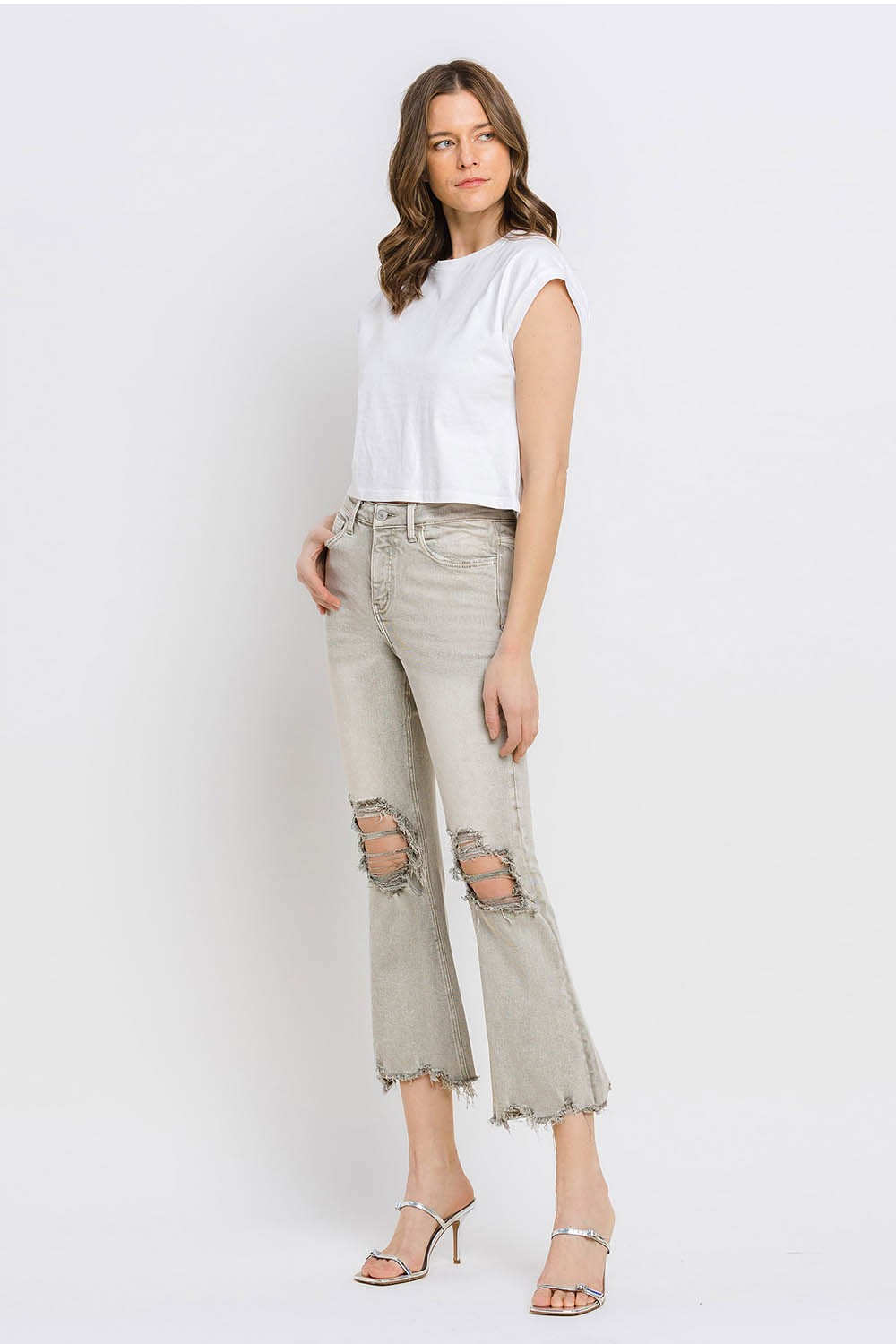 Lovervet Distressed Raw Hem Cropped Flare Jeans - Teresa's Fashionista LLC