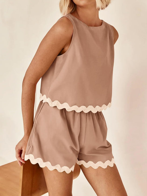 Contrast Trim Sleeveless Top and Shorts Set-Teresa's Fashionista LLC