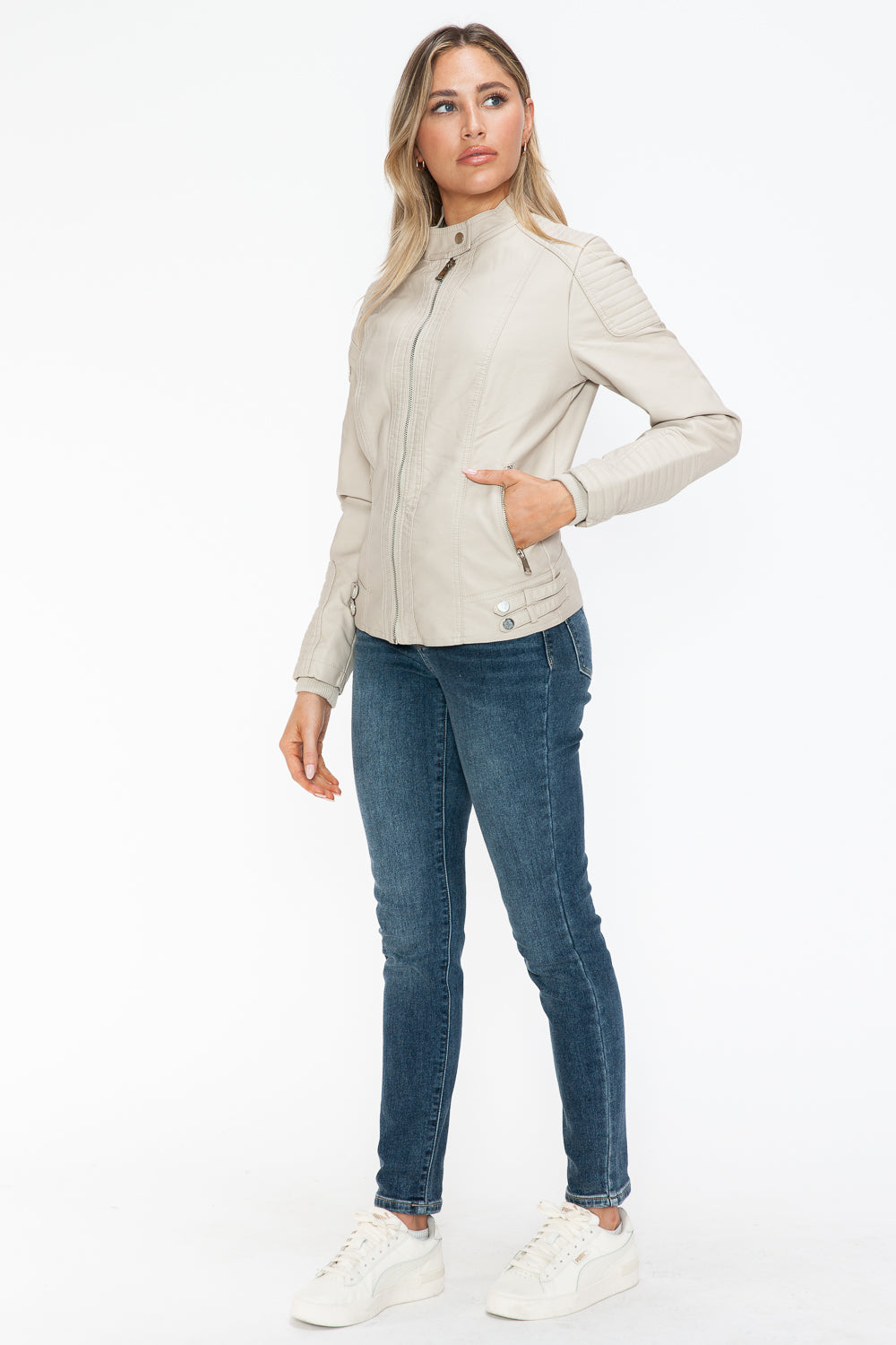 Snobbish Faux Leather Biker Jacket with Side Zip Pockets - Teresa's Fashionista LLC