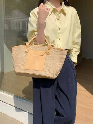 P25037 Straw Tote Bag w/Front Pocket