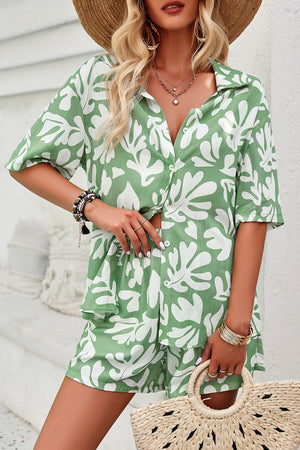 Printed Button Up Shirt and Shorts Set-Teresa's Fashionista LLC