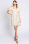 GeeGee Pearl Mesh Puff Sleeve Babydoll Dress-Teresa's Fashionista LLC