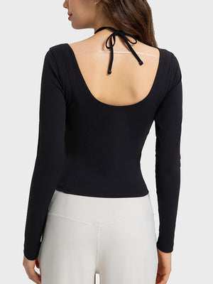 Halter Neck Long Sleeve Sporty Top-Teresa's Fashionista LLC
