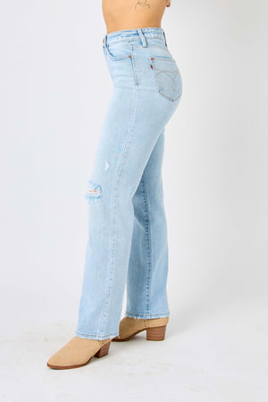 Judy Blue Full Size High Waist Distressed Straight Jeans-Teresa's Fashionista LLC